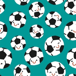 Seamless Pattern With Cute Football Balls On A Green  Background