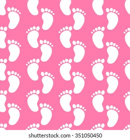 Seamless pattern with cute footprints on pink background