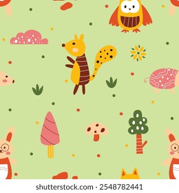 Seamless pattern of cute forest animals illustration 