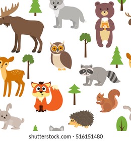 Set Cute Forest Animals Plants Collection Stock Vector (Royalty Free ...