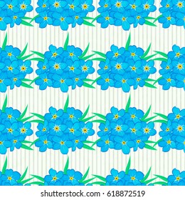 Seamless pattern with cute forget-me-not flowers on a beige background. Vector illustration.