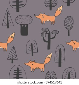 seamless pattern with cute fox
