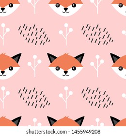 Seamless pattern with cute fox. Seamless pattern with cute animals. Vector illustration