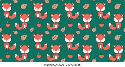 Seamless pattern with cute fox . Cute animals in kawaii style. Drawings for children. vector illustration