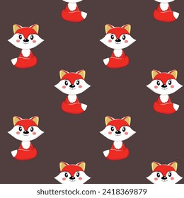 Patrón sin inconvenientes con el lindo bebé zorro en el fondo del color. Animales del bosque divertidos. Tarjeta, postales para niños. Ilustración vectorial plana para tela, textil, papel pintado, afiche, papel.