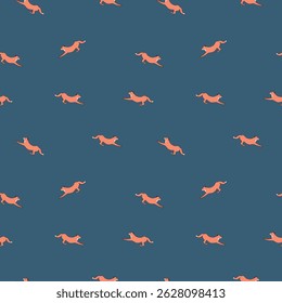 Seamless pattern with cute fox baby on color background. Funny forest animals. Card, postcards for kids. Flat vector illustration for fabric, textile, wallpaper, poster, paper.