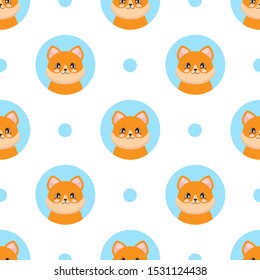 Seamless pattern with a cute fox in cartoon style. Vector illustration