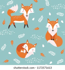 Seamless Pattern With Cute Fox. Childish Print. Vector Illustration