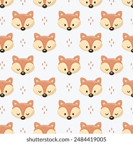 Seamless pattern with cute fox face