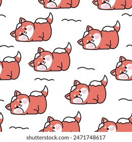 Seamless pattern of cute fox lay on snow background.Winter.Wild animal character cartoon design.Image for card,sticker,baby clothing.Kawaii.Vector.Illustration