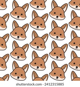 seamless pattern of cute fox on white background