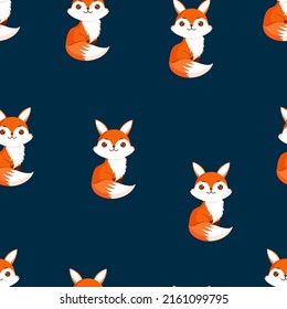 Seamless pattern with cute fox. Texture with animals for textiles, wallpaper or print design. Vector illustration.