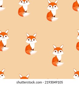 Seamless pattern with cute fox. Texture with animals for textiles, wallpaper or print design. Vector illustration.