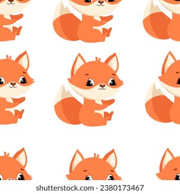 Seamless pattern with cute fox. Texture with animals for textiles, wallpaper. Vector illustration.