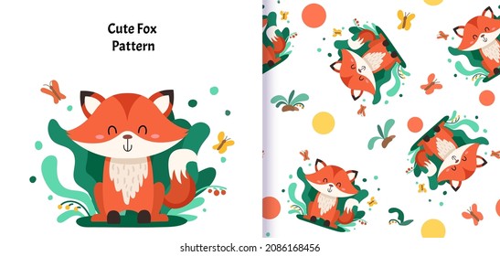 Seamless pattern with cute Fox. Vector illustration for kids. Can be used for textiles print  and gift wrapping Baby Shower. Vector cartoon illustration