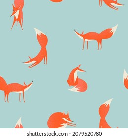 Seamless pattern with cute foxes. Texture with cartoon characters