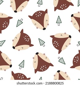 Seamless pattern with cute foxes. Vector illustration isolated on white background for your design.