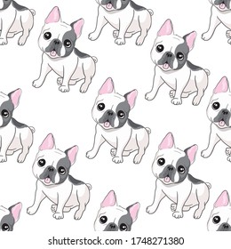 Seamless pattern with cute french bulldog. Vector illustration.