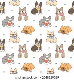 Seamless Pattern with Cute French Bulldog Design on White Background