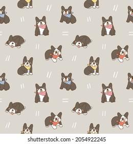 Seamless Pattern with Cute French Bulldog Illustration Design on Grey Background