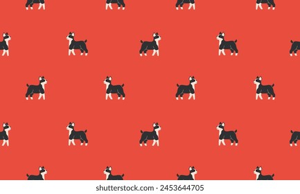 Seamless pattern with Cute French Bulldog. Dogs of different breeds. Side view. Flat Vector illustration isolated on white background

