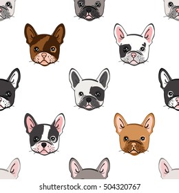 Seamless pattern with cute french bulldog. Vector illustration.