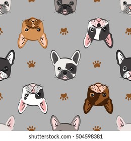 Seamless pattern with cute french bulldog. Vector illustration.