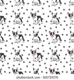 Seamless pattern with cute french bulldog. Vector illustration.