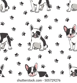 Seamless pattern with cute french bulldog. Vector illustration.