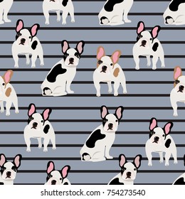 Seamless pattern with cute french bulldog. Vector illustration.