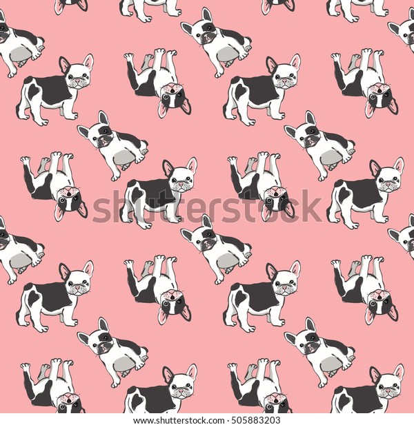 Seamless Pattern Cute French Bulldog On Stock Vector Royalty Free 505883203