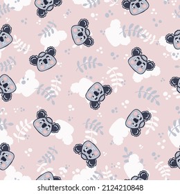 Seamless pattern of cute and friendly koalas. Perfect print for kids rooms, linens, pajamas, wallpaper and stationery.