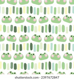 Seamless pattern of cute frog cartoon face on white background.Reptile animal character cartoon.Baby clothing.Kawaii.Vector.Illustration.Illustrator.