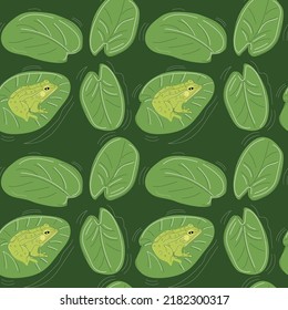 Seamless pattern with cute frog. Hand drawn illustration in hand drawn style.