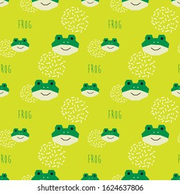 seamless pattern cute frog head with light green background