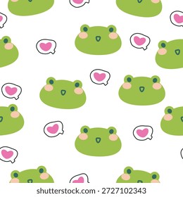 Padrão contínuo de sapo bonito com fundo do coração.Personagem animal réptil desenho animado.Roupa do bebê imprimir screen.Kawaii.Vetor.Illustration.valentine dia