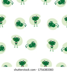 Seamless pattern  of cute frog on green leaf  pattern background design  for art and   print  vector eps.10