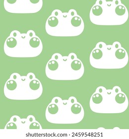 Seamless pattern of cute frog smile face on green background.Reptile animal character cartoon design.Image for card,poster,baby clothing,print screen.Kawaii.Vector.Illustration.