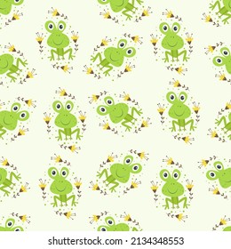 Seamless pattern with cute frog vector illustration in cartoon style