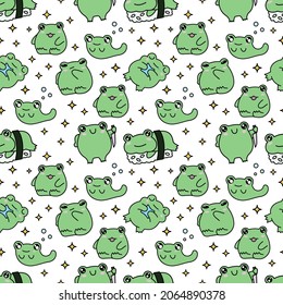 Seamless pattern with cute frogs. Cartoon print for fabric, textile, design. Vector illustration.