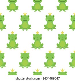 Seamless pattern with cute frogs and crowns vector illustration