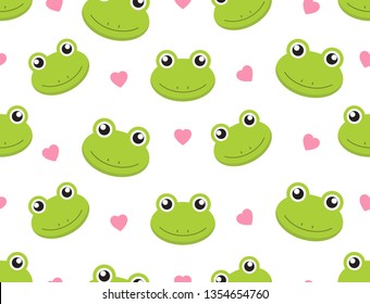 Seamless pattern cute frogs with hearts on white background - Vector illustration 