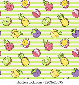 Seamless pattern with cute fruit characters