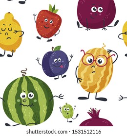 Seamless pattern with cute fruits