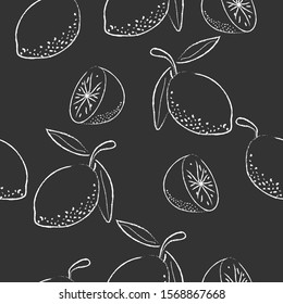 Seamless Pattern with Cute Fruits of lemon.  Scandinavian Style. Vector Illustration 