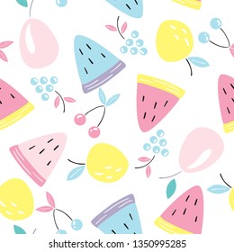 Seamless pattern with cute fruits vector illustration