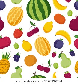 Seamless pattern with cute fruits. Vector illustration for your design