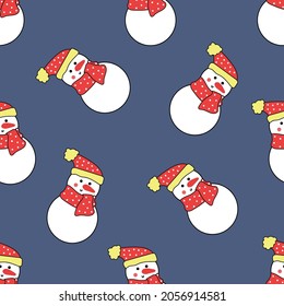 Patrón sin foco de muñeco de nieve lindo y divertido. concepto de Navidad e invierno.