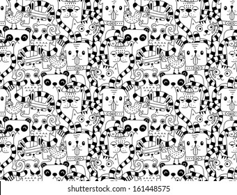 Seamless pattern with cute funny animals