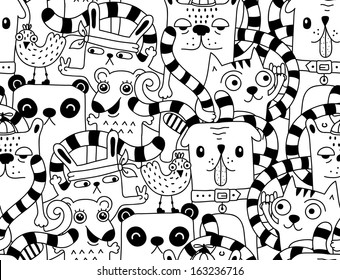 Seamless pattern with cute funny animals